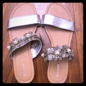 Metallic Silver slide on sandals